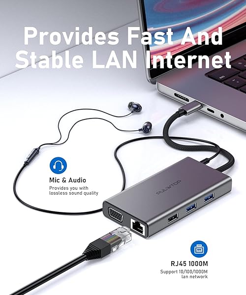 PULWTOP 10 in 1 USB C Hub Laptop Docking Station with HDMI VGA Ethernet USB Ports for MacBook Dell HP Lenovo Type C Devices - Image 8