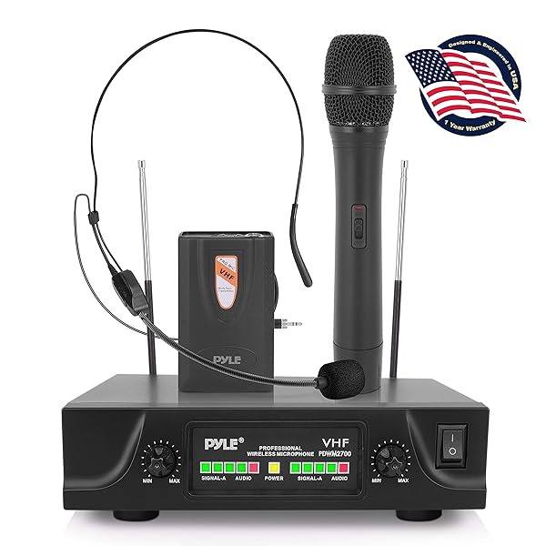 Pyle 2 Channel VHF Wireless System Handheld Microphone Belt Pack Transmitter Headset Mic Rack Mountable PDWM2700