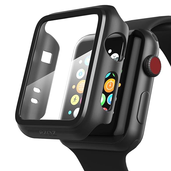 pzoz Apple Watch Series 2/3 Case with Screen Protector - Slim Bumper & Full Coverage Defense (42mm, Black)