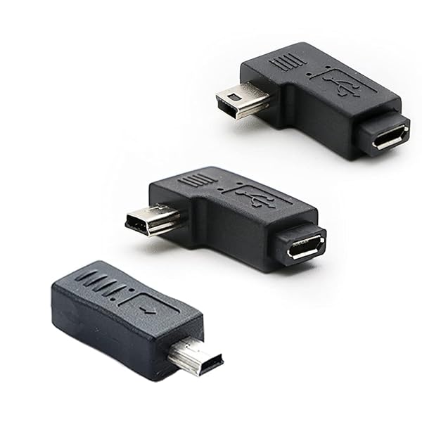 rgzhihuifz Mini USB to Micro USB Adapter, USB 2.0 Adapter Plug, 90 Degree Left and Right Angle Mini USB Male to Micro USB Female Connector Adapter 3-Pack