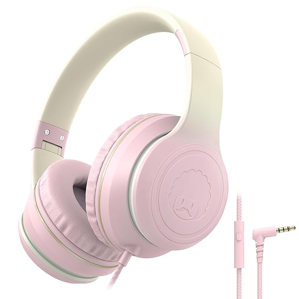 Rockpapa L22 Wired Headphones for Kids & Women - Foldable Stereo with Microphone, Perfect for School & Travel (Pink)