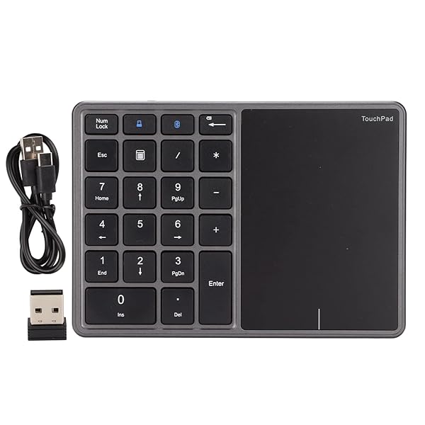 Sanpyl Numeric Keypad 22 Keys 2 in 1 Bluetooth 4.2 Touchpad Type C Charging Financial Accounting Keyboard for Laptop PC Desktop Iron Gray - Image 10