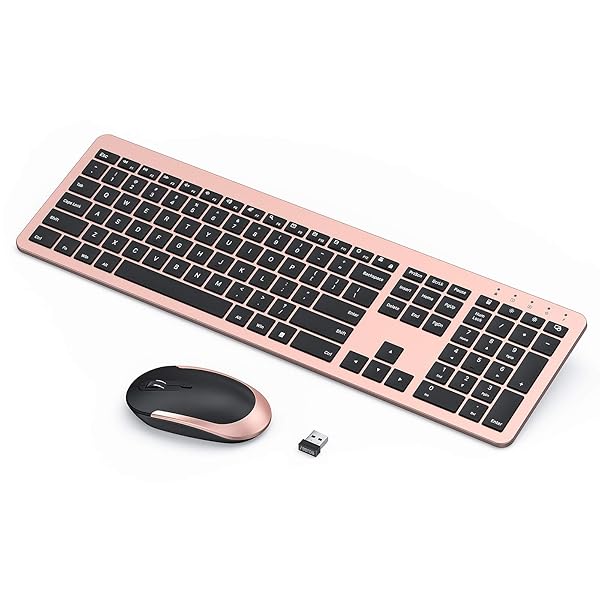 Seenda Rechargeable Wireless Keyboard Mouse Combo Full Size Cordless Ultra Thin Quiet Keyboard and Mouse Set Rose Gold Black - Image 2