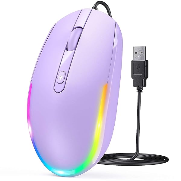 Seenda Wired Mouse USB Computer Mouse with RGB Backlit Optical LED for Laptops Notebooks Chromebook Purple - Image 3