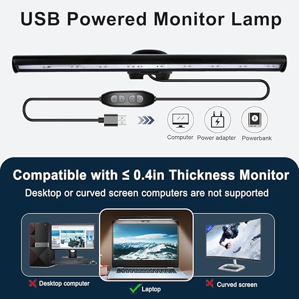 Skybess Monitor Lamp Bar for Laptop Adjustable Brightness USB LED Light for Office Home Eye Protection Space Saving No Screen Glare - Image 7