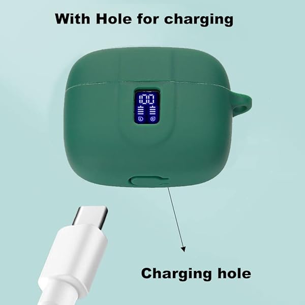 smaate Earbuds Case Compatible with TAGRY X08 Wireless Headphone, Silicon Protective Cover with Keychain, with Window for LED Display, Green - Image 5