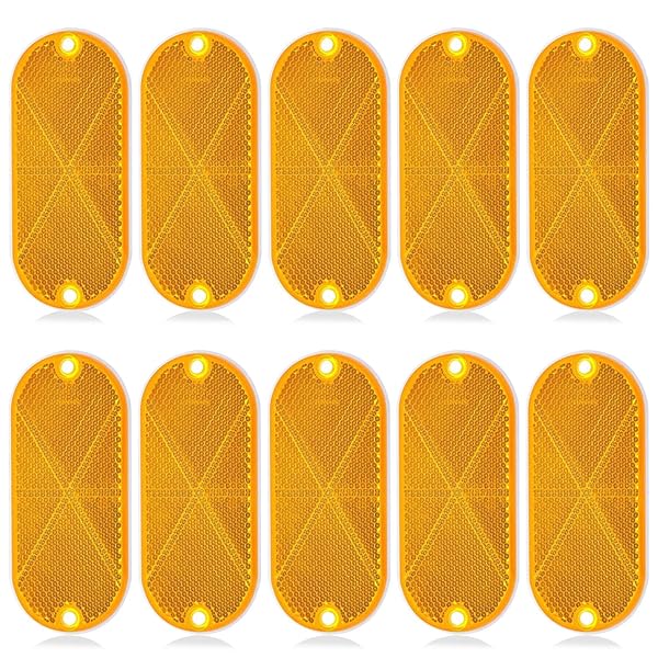 smseace 10Pack Safety Reflectors Yellow Oval Reflector with Mounting Hole Used for Roads?Mailboxes?Tunnels?Cars Front Reflector