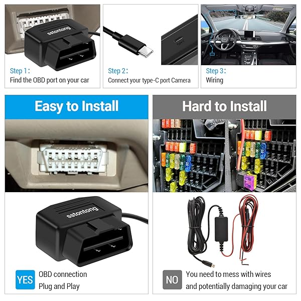 SSONTONG OBD2 Power Cable for Dash Cameras - Type-C USB Hardwire Charger with 24/7 Surveillance & Switch Mode - Image 7