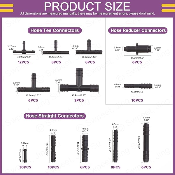 Swpeet 113Pcs Barbed Vacuum Connector Kit with Tee Reducer and Straight Connectors for Vacuum Hose Replacement - Image 4