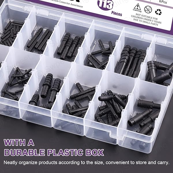 Swpeet 113Pcs Barbed Vacuum Connector Kit with Tee Reducer and Straight Connectors for Vacuum Hose Replacement - Image 8