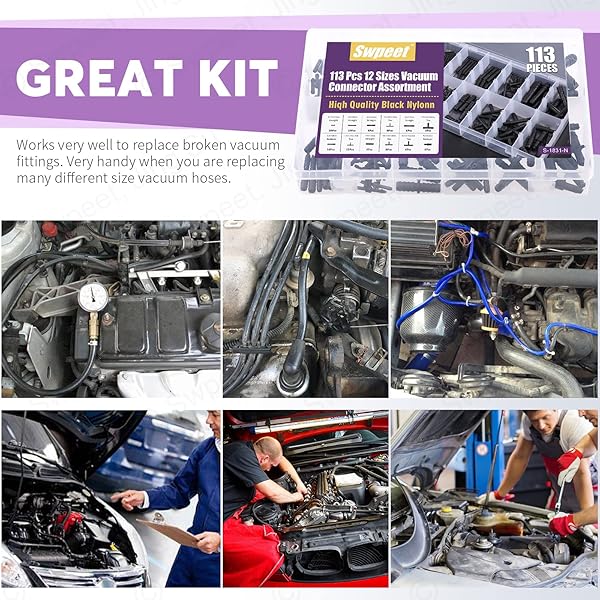 Swpeet 113Pcs Barbed Vacuum Connector Kit with Tee Reducer and Straight Connectors for Vacuum Hose Replacement - Image 9