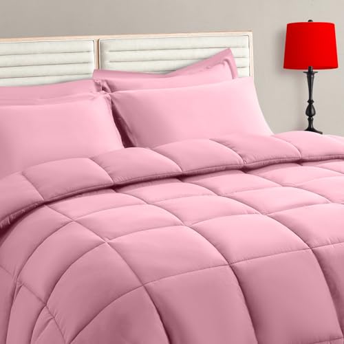 TAIMIT Pink Full Size Comforter Set 7 Pieces All Season Soft Quilted Reversible Bedding Bed in a Bag with Sheets and Pillow Shams - Image 3