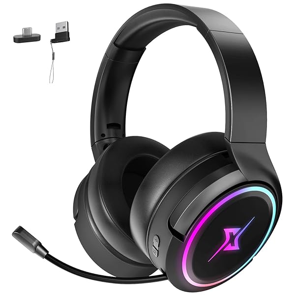 targeal 2.4G Wireless Gaming Headset for PC, PS4, PS5, Mac,Mobile- Rotatable and Foldable Bluetooth V5.3 Headphone-20h Battery and RGB Light-Memory