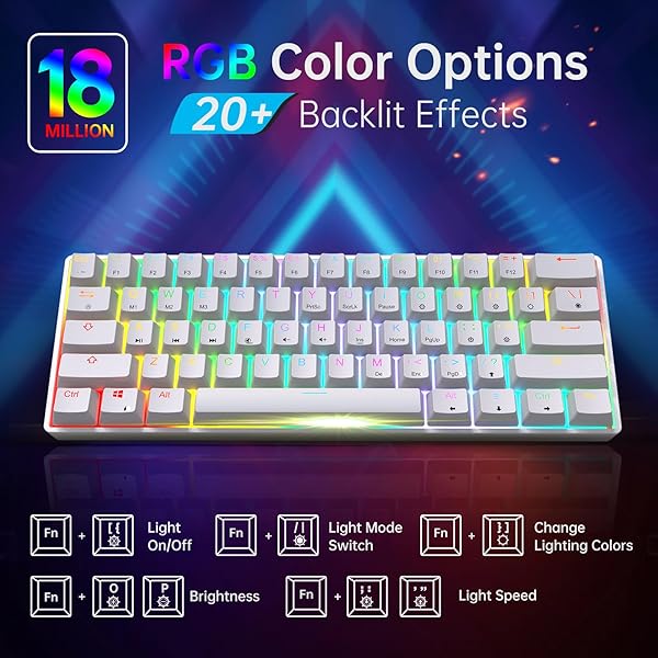 targeal 60% Mechanical Gaming Keyboard - 61 Keys Blue Switch Quiet Office Computer Keyboard - Multi Color RGB Rainbow Led Backlit - Programmable for - Image 3