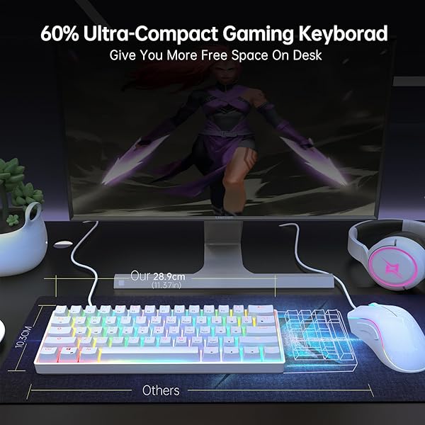 targeal 60% Mechanical Gaming Keyboard - 61 Keys Brown Switch Quiet Office Computer Keyboard - Multi Color RGB Rainbow Led Backlit - Programmable for - Image 4