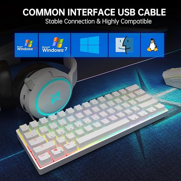 targeal 60% Mechanical Gaming Keyboard - 61 Keys Brown Switch Quiet Office Computer Keyboard - Multi Color RGB Rainbow Led Backlit - Programmable for - Image 5