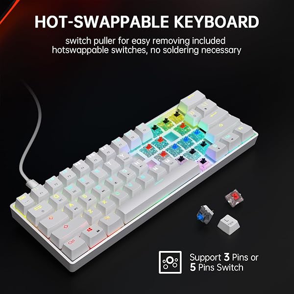 targeal 60% Mechanical Gaming Keyboard - 61 Keys Brown Switch Quiet Office Computer Keyboard - Multi Color RGB Rainbow Led Backlit - Programmable for - Image 6