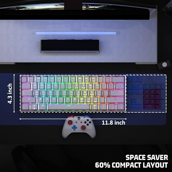 targeal 60% Mechanical Gaming Keyboard - 61 Keys Brown Switch Quiet Office Computer Keyboard - Multi Color RGB Rainbow Led Backlit - Programmable for - Image 8