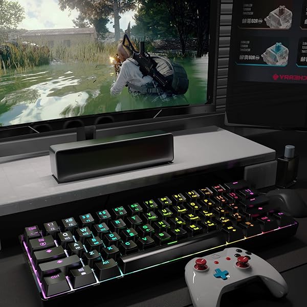 targeal 60% Mechanical Gaming Keyboard - 61 Keys Yellow Switch Quiet Office Computer Keyboard - Multi Color RGB Rainbow Led Backlit - Programmable - Image 9