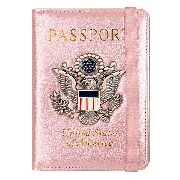 TOURSUIT RFID Passport and Vaccine Card Holder Combo Leather Wallet Organizer for Women with Vaccination Protector Slot Rose Gold