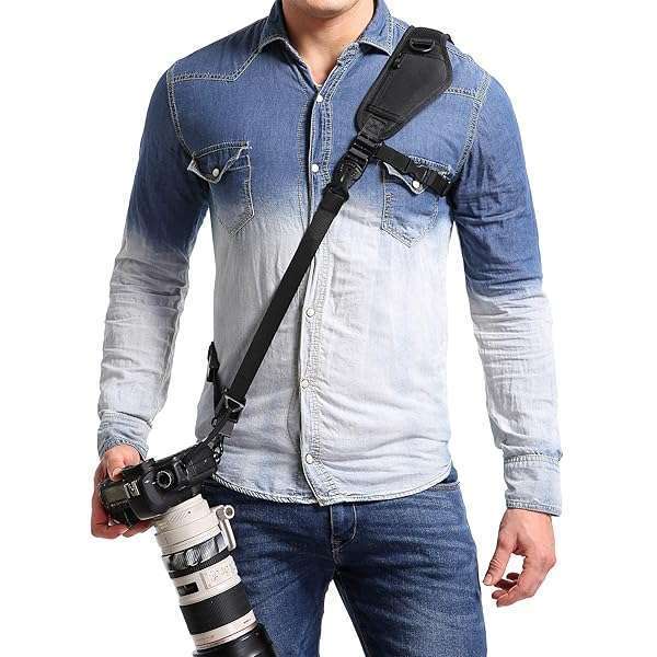 waka Adjustable Waka Camera Neck Strap with Quick Release & Safety Tether for Nikon, Canon, Sony, Fuji DSLR - Black