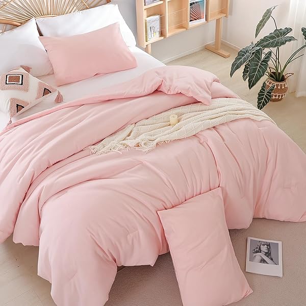 Weigelia Queen Size Pink Comforter Set Modern Bedding Soft Lightweight Microfiber All Season for Girls and Women with Pillowcases - Image 8