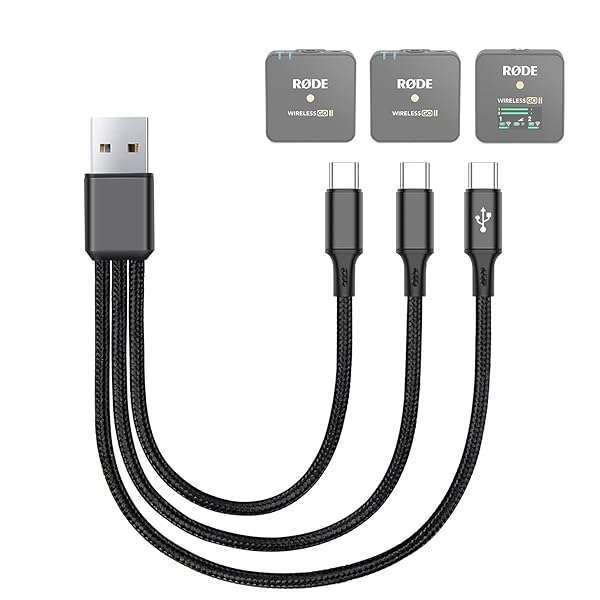 WEISHAN 3-in-1 Charging Cable for Rode Wireless Go II - 8-Inch USB C Charger with 3 Type-C Plugs, 3A Fast Charging - Image 2