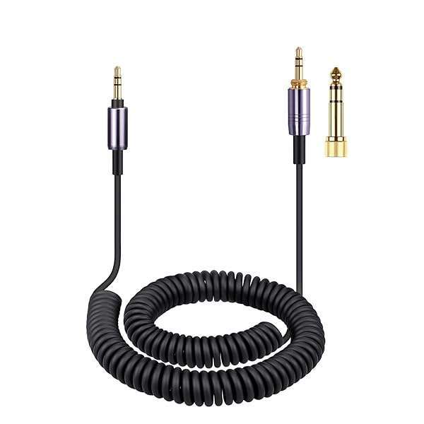 Replacement Coiled Aux Cord for Sony WH-1000XM5, WH-CH720N, MDR-950BT - 14ft with 6.35mm Adapter - Image 3