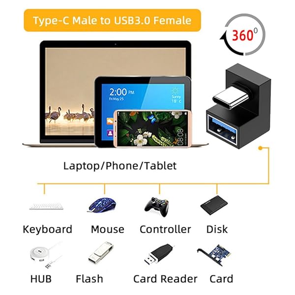 xiwai 180 Degree Up & Down Angled Type-C USB-C OTG to USB 3.0 Female Extension Adapter for Cell Phone & Tablet - Image 5