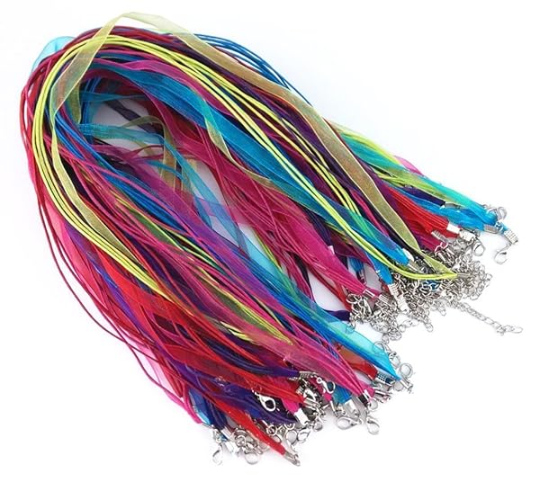 50pcs Colorful DIY Jewelry Making Kit: Voile Ribbon, Lobster Clasp & Organza Strings for Necklaces