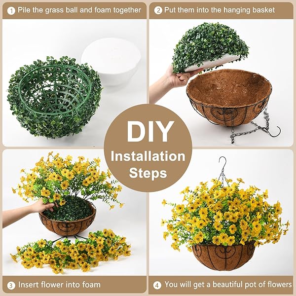 ZFProcess Artificial Faux Hanging Plants for Indoor Outdoor Garden Decor with Silk Daisy in 12inch Basket and Coconut Lining - Image 5