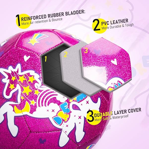 ZOOJOY Size 3 Pink Unicorn Soccer Ball for Kids with Pump Perfect Gift for Toddlers Ages 2 to 8 Indoor Outdoor Play - Image 5