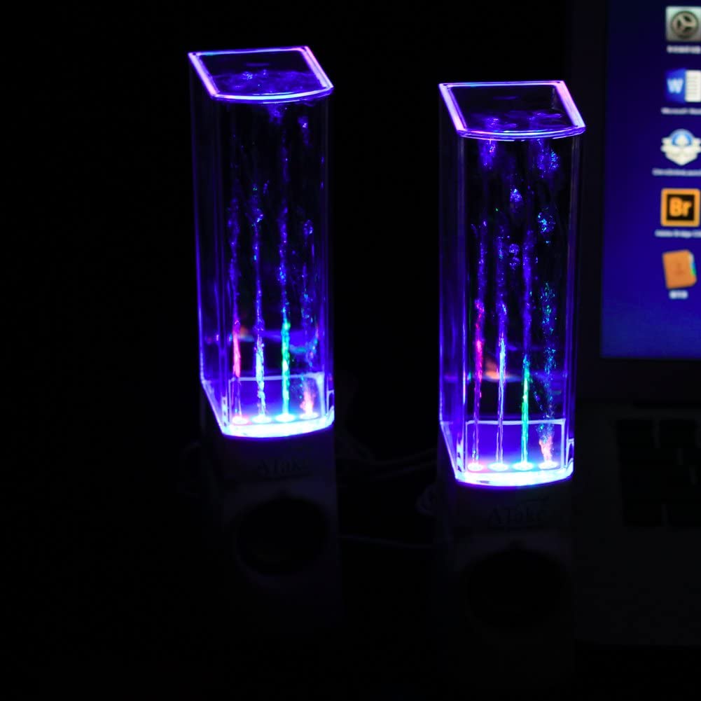 MP3 Player Laptops Aolyty LED Water Speaker with Dancing Fountain Light Show Sound for PC Smartphone USB-in Speakers White