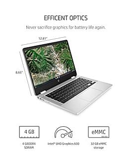 HP Chromebook x360 14a Laptop - Dual Core Intel Celeron N4020 - 4 GB RAM - 32 GB eMMC Storage - 14-inch HD Touchscreen - Google Chrome OS - Lightweight and Long Battery Life (14a-ca0010nr, 2020) 01