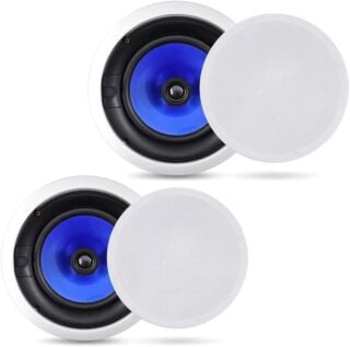 4-Channel Wireless Bluetooth Power Amplifier - Pyle PD1000BA & 2-Way In-Wall In-Ceiling Speaker System - Dual 8 Inch 300W Pair of Ceiling Wall Flush Mount Speakers w/ 1" Silk Dome Tweeter - Pyle PIC8E 02