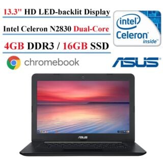 Asus C300MA 13.3 inch Chromebook Laptop, Intel N2830 2.16GHz Dual-Core, 4GB DDR3L, 16GB Solid State Drive SSD, 802.11n, Bluetooth, USB 3.0, HDMI, Chrome OS (Renewed) 01