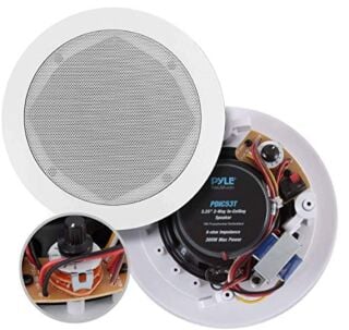 Ceiling and Wall Mount Speaker - 5.25” 2-Way 70V Audio Stereo Sound Subwoofer Sound with Dome Tweeter, 300 Watts, In-Wall & In-Ceiling Flush Design for Home Surround System - Pyle PDIC53T (White) 02