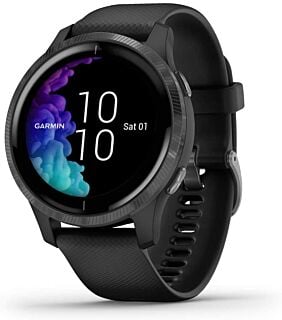 Garmin 010-02173-11 Venu, GPS Smartwatch with Bright Touchscreen Display, Features Music, Body Energy Monitoring, Animated Workouts, Pulse Ox Sensor and More, Black 02