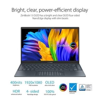ASUS ZenBook 13 Ultra-Slim Laptop, 13.3” OLED FHD NanoEdge Bezel Display, Intel Core i7-1165G7, 16GB LPDDR4X RAM, 512GB SSD, NumberPad, Thunderbolt 4, Wi-Fi 6, Windows 10 Pro, Pine Grey, UX325EA-XS74 02
