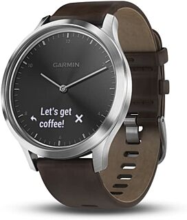 Garmin vivomove HR, Hybrid Smartwatch for Men and Women, Black/Silver with Dark Brown Leather Band 02