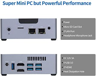 Mini PC Intel Celeron J3455 6GB DDR4, 128 GB SATA SSD, Mini Desktop Computer, AWOW AK34 Micro PC, Windows 10, Quad Core, Dual Gigabit Ethernet NIC, Dual HDMI, 5X USB3.0, 4K UHD, Bluetooth 02