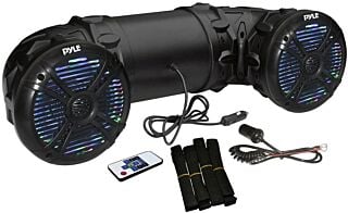 Pyle Marine ATV Powered Speakers - 4.0 Wireless Bluetooth, 800 Watt, Color Changing LED Lights, IP44 Waterproof, 6.5“ Dual Audio Sound System for UTV, Golf Carts, Jetski and Snowmobile - PLATV65BT 01
