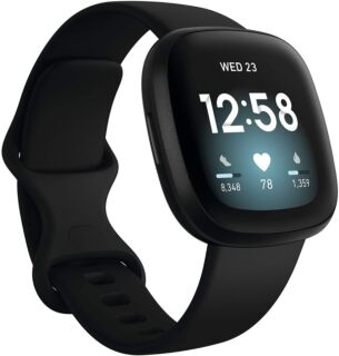 Fitbit Versa 3 Health & Fitness Smartwatch with GPS, 24/7 Heart Rate, Alexa Built-in, 6+ Days Battery, Black/Black, One Size (S & L Bands Included) 01