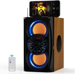 Wireless Bluetooth Speaker with lights 10W HD Sound and Bass, Wood body, Four Stereo Loud, Portable Record Speakers for Home, Party, Outdoor, Travel, Gift 01