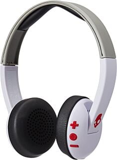 Skullcandy Uproar Bluetooth Wireless On-Ear Headphones with Built-In Microphone and Remote, 10-Hour Rechargeable Battery, Soft Synthetic Leather Ear Pillows for Comfort, White/Gray/Red 01