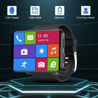 TICWRIS Andriod Smart Watch, GPS Android Smartwatch, 4G LTE with 2.86" Touch Screen, Face Unclok Phone Watch with 2880mAh Battery, IP67 Waterproof Sport Watch,3GB+32GB Andriod Watch for Men (Black) 02