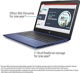 HP Stream 11-inch HD Laptop, Intel Celeron N4000, 4 GB RAM, 32 GB eMMC, Windows 10 Home in S Mode with Office 365 Personal for 1 Year (11-ak0010nr, Royal Blue) (Renewed) 02
