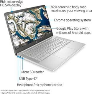 HP Chromebook 14-inch HD Laptop, Intel Celeron N4000, 4 GB RAM, 32 GB eMMC, Chrome (14a-na0020nr, Ceramic White) 01