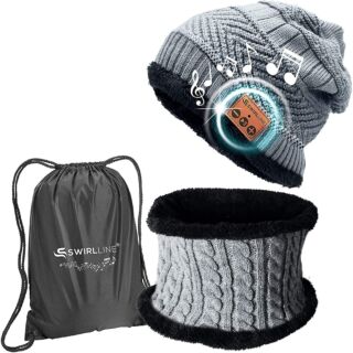 Wireless Beanie - Wireless Headphones Hat and Scarf Set for Winter Outdoor Men Women Warm Knitted Music Hat 02