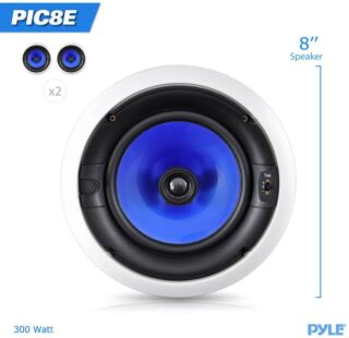2-Way In-Wall In-Ceiling Speaker System - Dual 8 Inch 300W Pair of Ceiling Wall Flush Mount Speakers w/ 1" Silk Dome Tweeter, Adjustable Treble Control - For Home Theater Entertainment - Pyle PIC8E 01